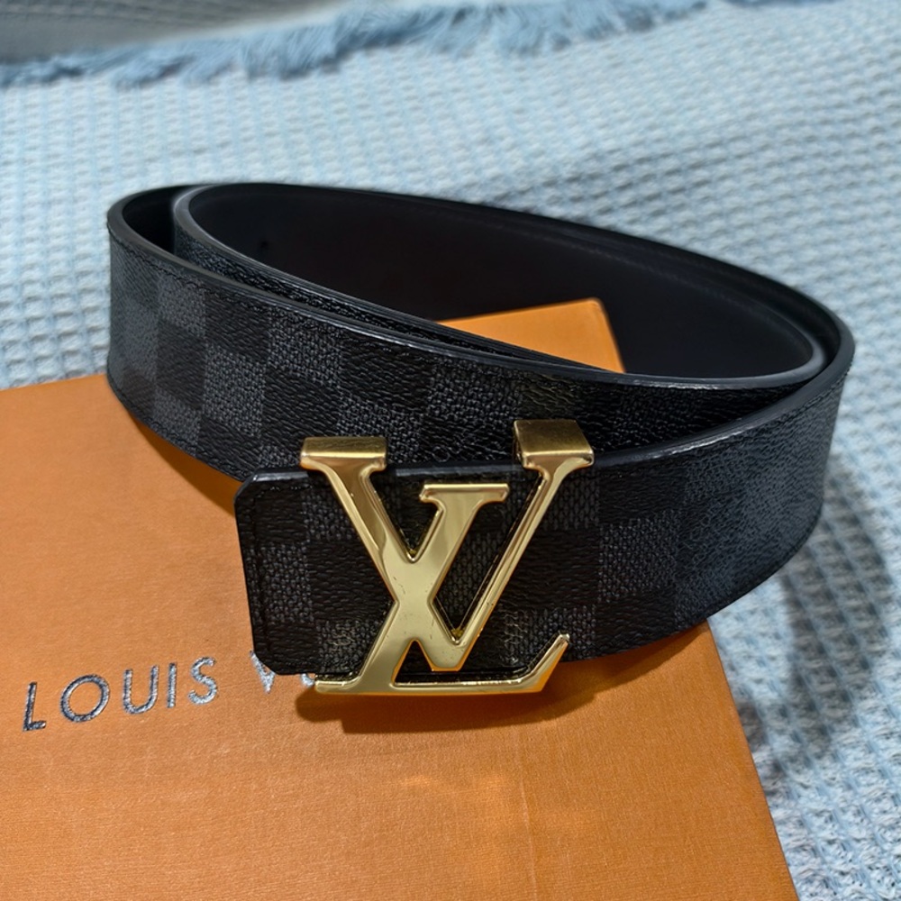 Louis Vuitton Black Checkered Leather Belt